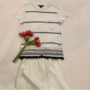 Lauren by Ralph‎ Lauren White Top with Black Embroidered Embellishments Size S